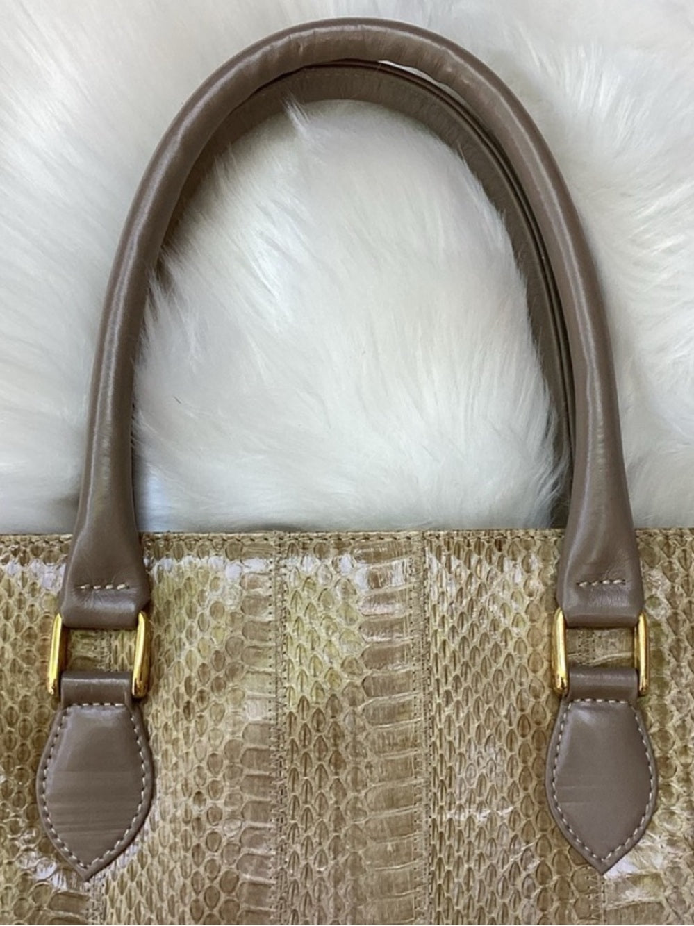 Neutral Snakeskin Structured Tote | Vintage Top Handle Exotic Bag - Quiet Luxury
