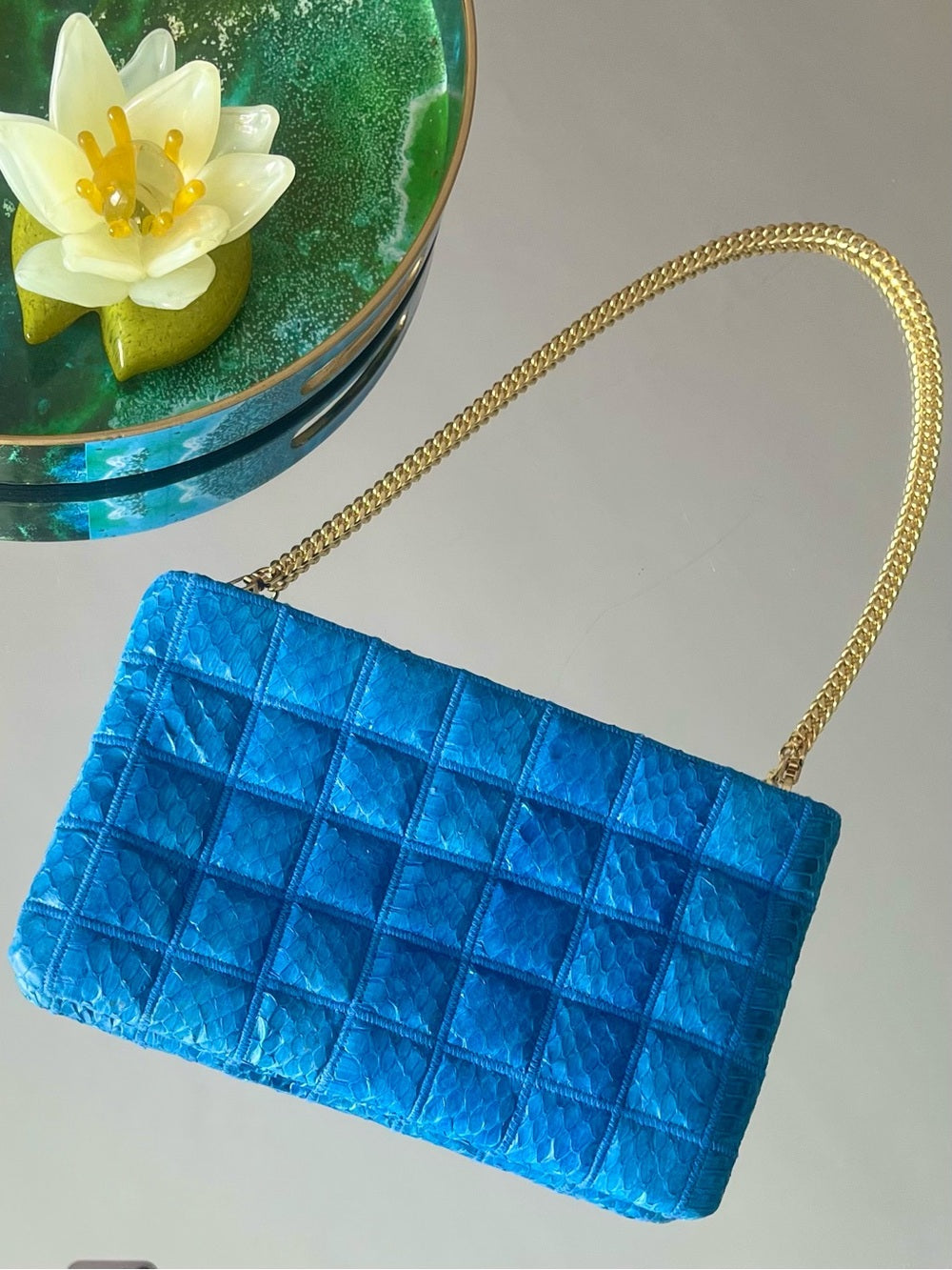 Cobalt Blue Snakeskin Quilted Clutch | Exotic Python Statement Bag