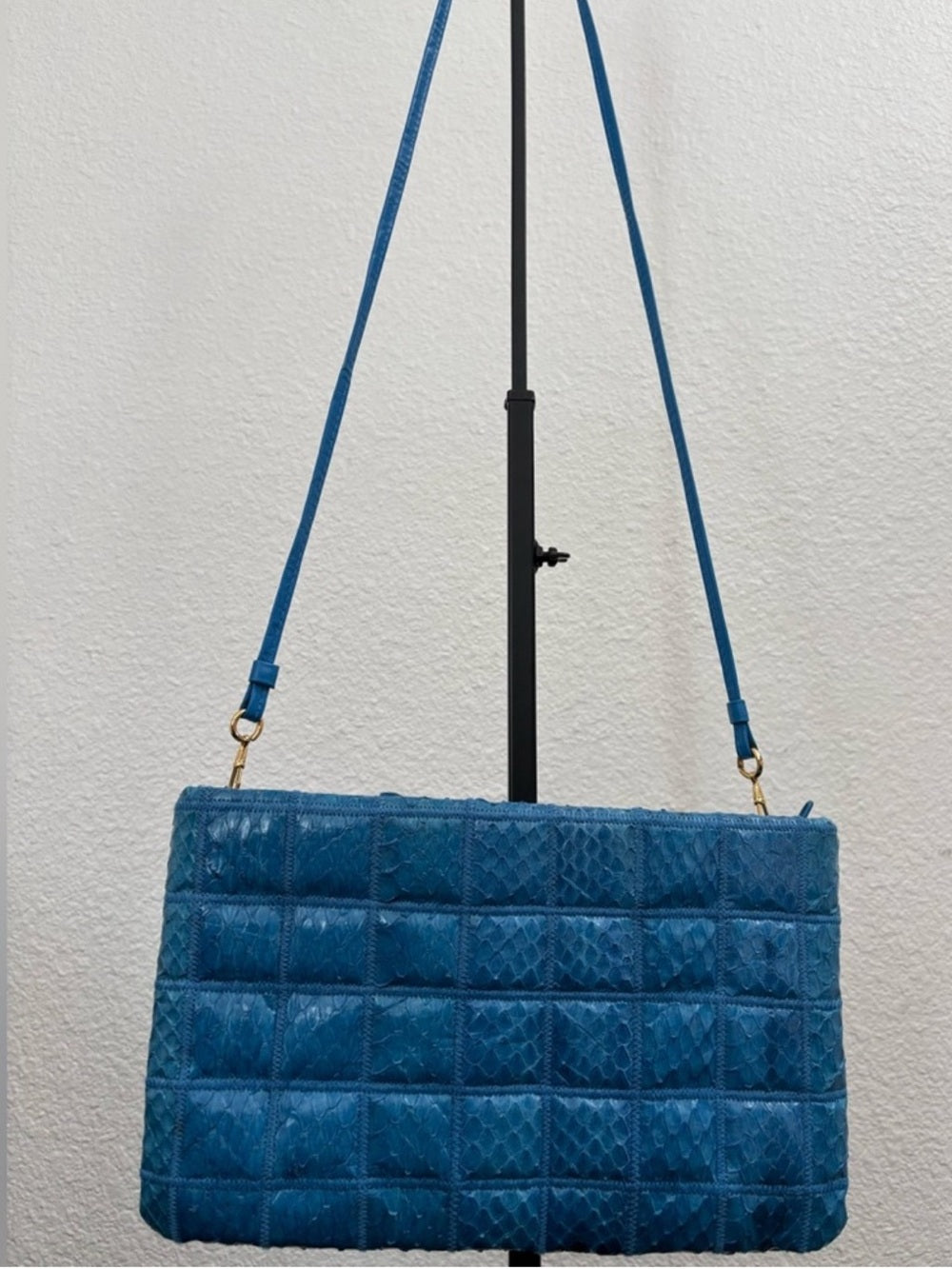 Cobalt Blue Snakeskin Quilted Clutch | Exotic Python Statement Bag