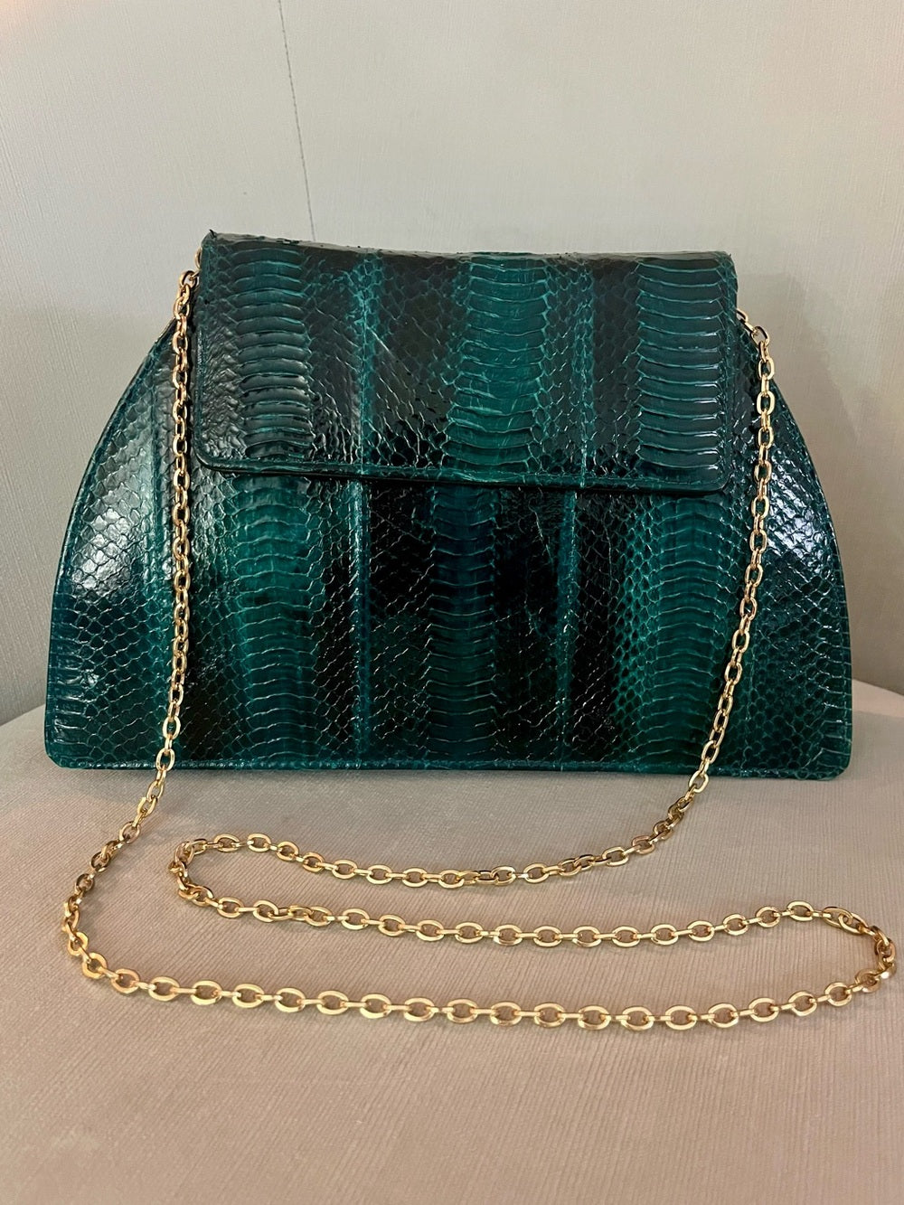 Vintage Genuine Python Skin Clutch – Teal Iridescent Snakeskin Evening Bag