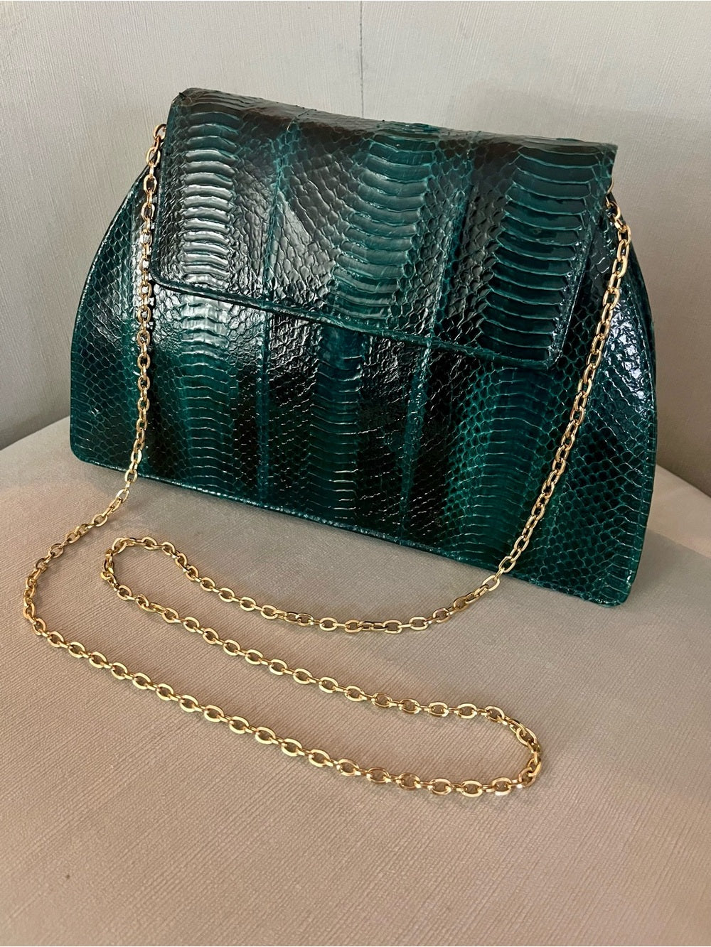 Vintage Genuine Python Skin Clutch – Teal Iridescent Snakeskin Evening Bag