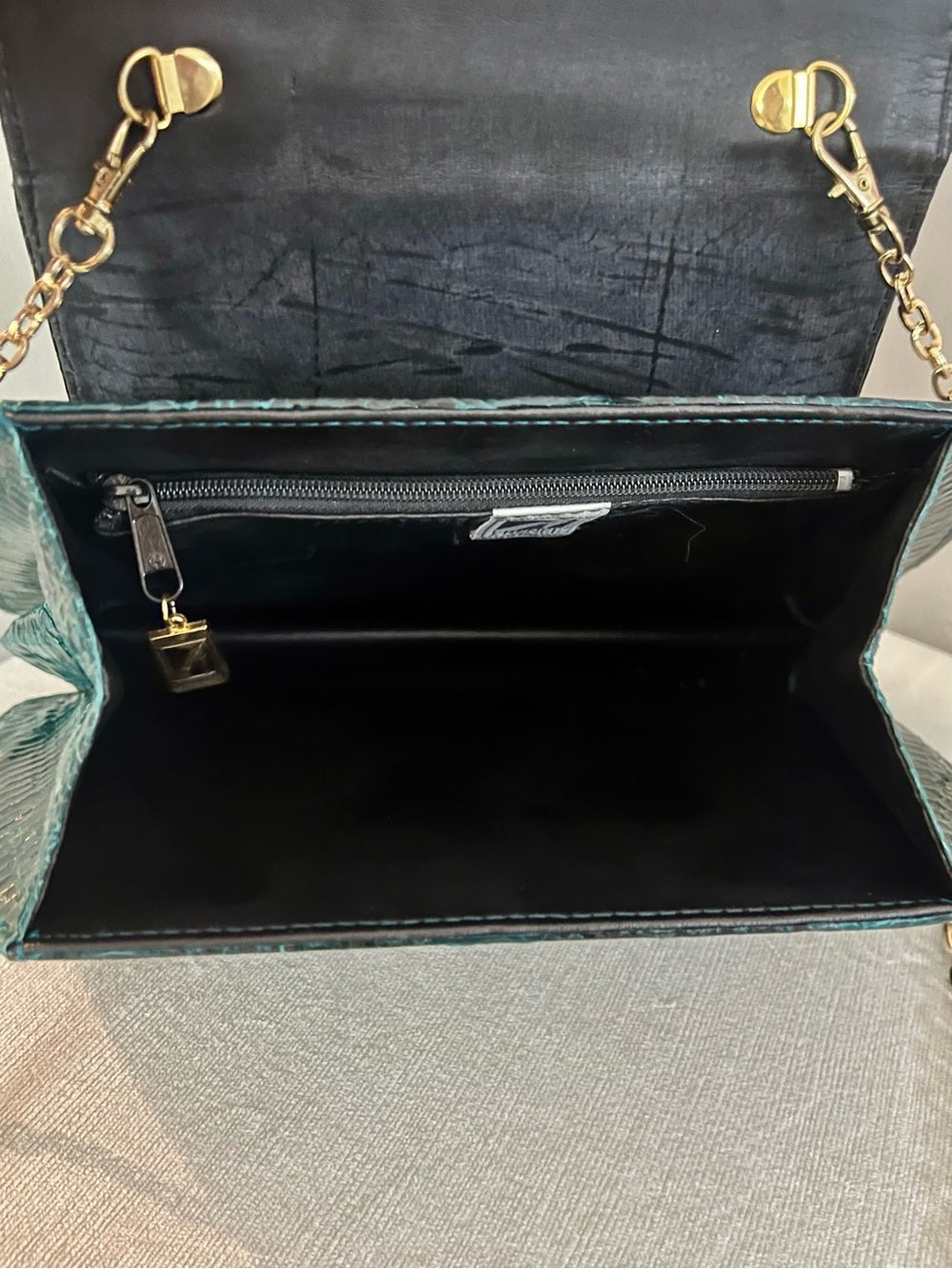 Vintage Genuine Python Skin Clutch – Teal Iridescent Snakeskin Evening Bag