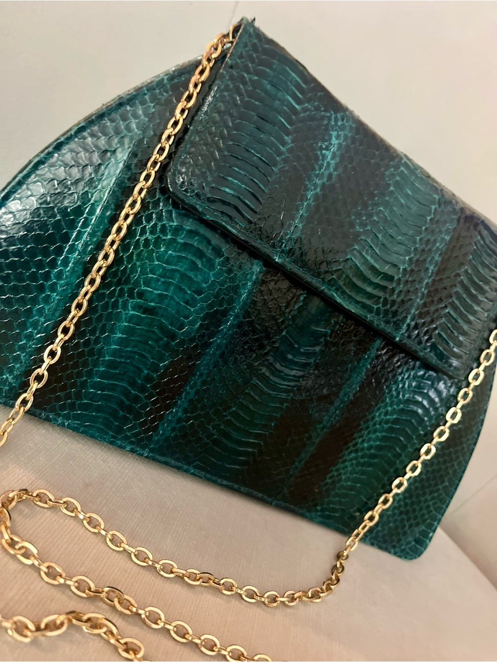 Vintage Genuine Python Skin Clutch – Teal Iridescent Snakeskin Evening Bag