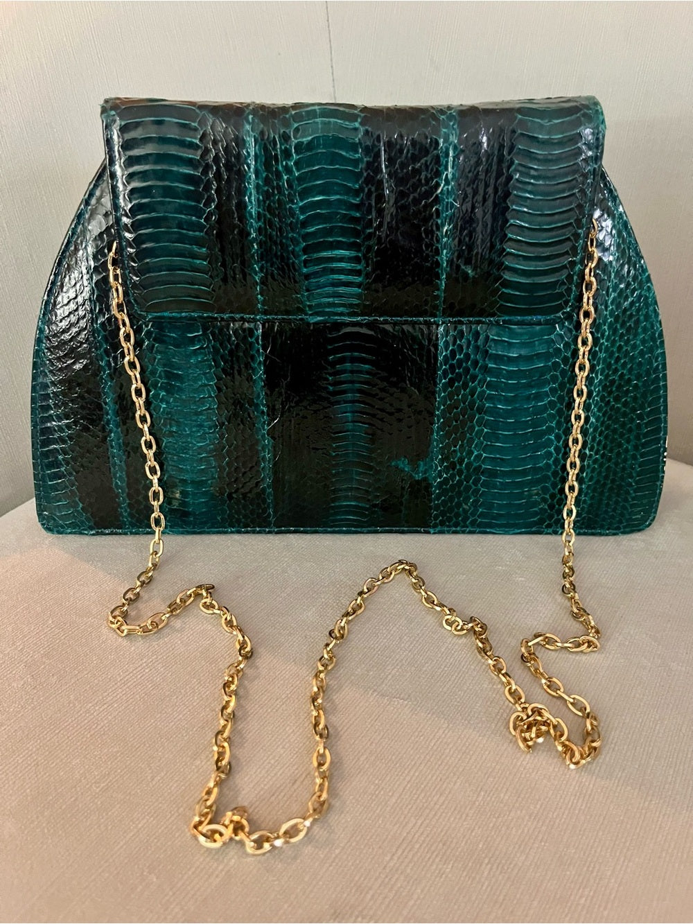 Vintage Genuine Python Skin Clutch – Teal Iridescent Snakeskin Evening Bag