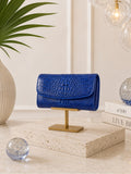 Genuine Crocodile Skin Clutch – Vibrant Blue Exotic Leather Foldover Evening Bag