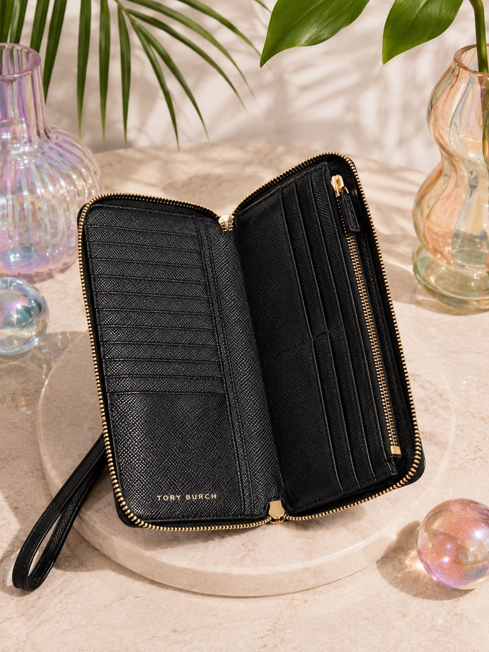 Tory Burch Black Saffiano Leather Perry Zip Passport Continental Wallet/Wristlet