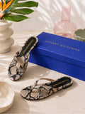 Stuart Weitzman Women's Snake-Print Thong Sandals in Black & Beige - Size 6.5