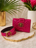 Kurt Geiger Fuchsia Snake-Embossed Wallet and Belt with Antique Gold Hardware