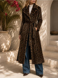 La Fiorentina Reversible Faux Fur Leopard & Black Leather Long Maxi Trench Coat — designer garment full silhouette and fit