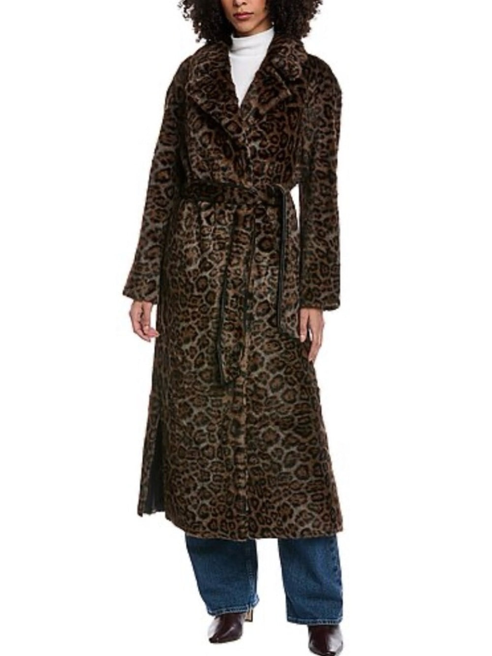 La Fiorentina Reversible Faux Fur Leopard & Black Leather Long Maxi Trench Coat — closure seam and construction detail