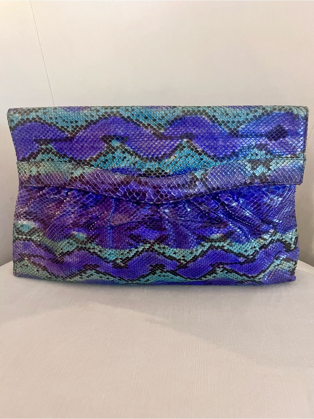 Multicolor Genuine Python Foldover Clutch / Crossbody – Purple & Teal Exotic Bag — handbag interior lining and storage