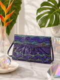 Multicolor Genuine Python Foldover Clutch / Crossbody – Purple & Teal Exotic Bag — designer exotic leather handbag silhouette