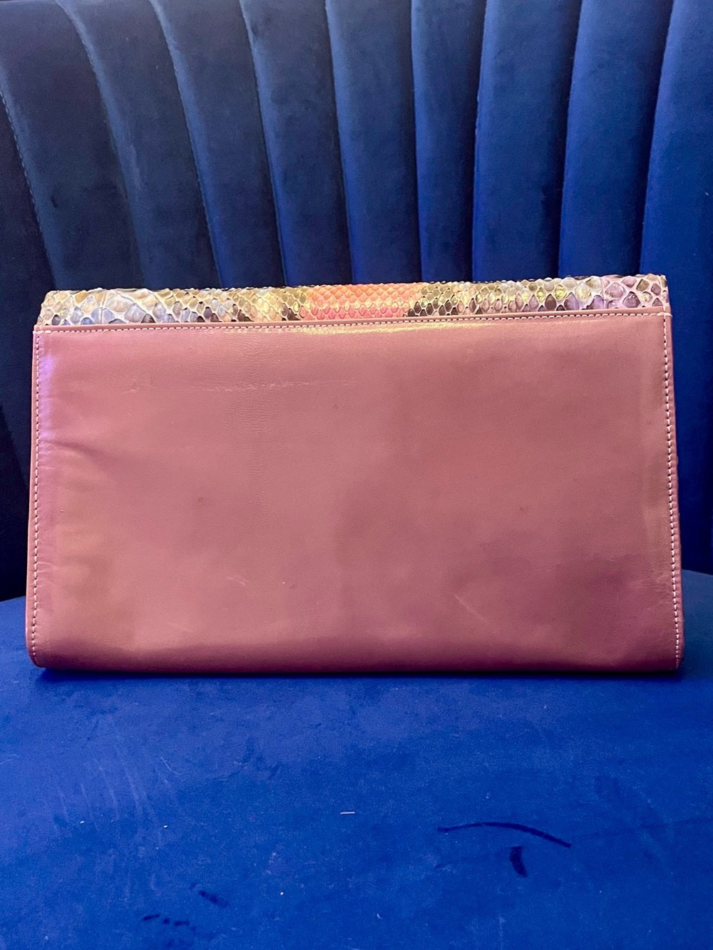 Multicolor Genuine Python Clutch Crossbody – Patchwork Snakeskin Statement Bag — exotic skin pattern and color variation