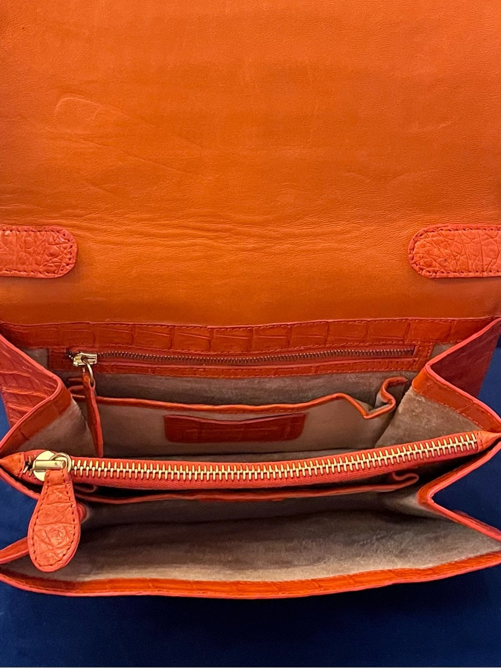 Nancy Gonzalez Genuine Caiman Crocodile Shoulder Bag Orange Exotic Leather — designer logo branding and craftsmanship