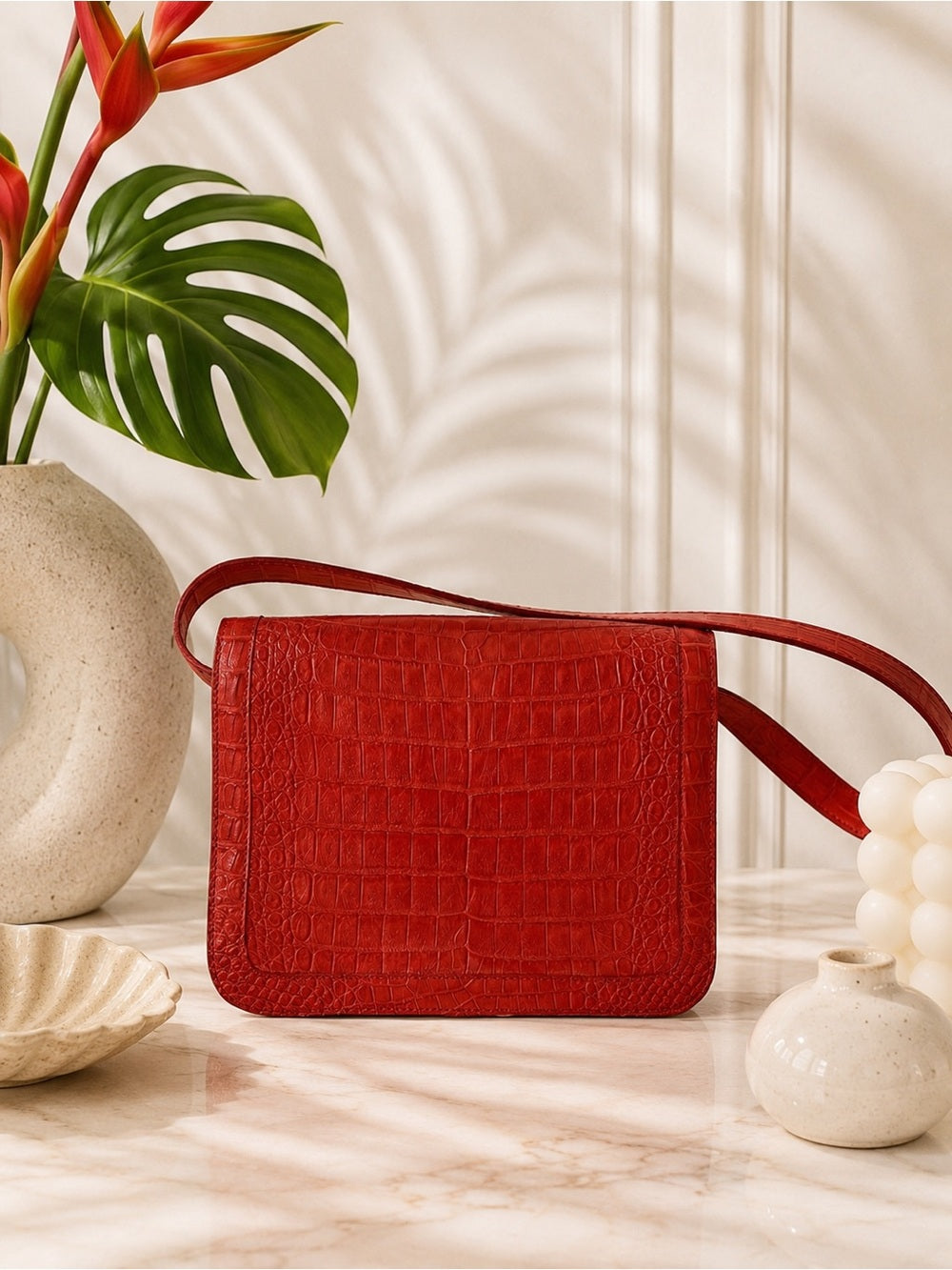 Nancy Gonzalez Genuine Caiman Crocodile Shoulder Bag Orange Exotic Leather — luxury leather bag back panel construction