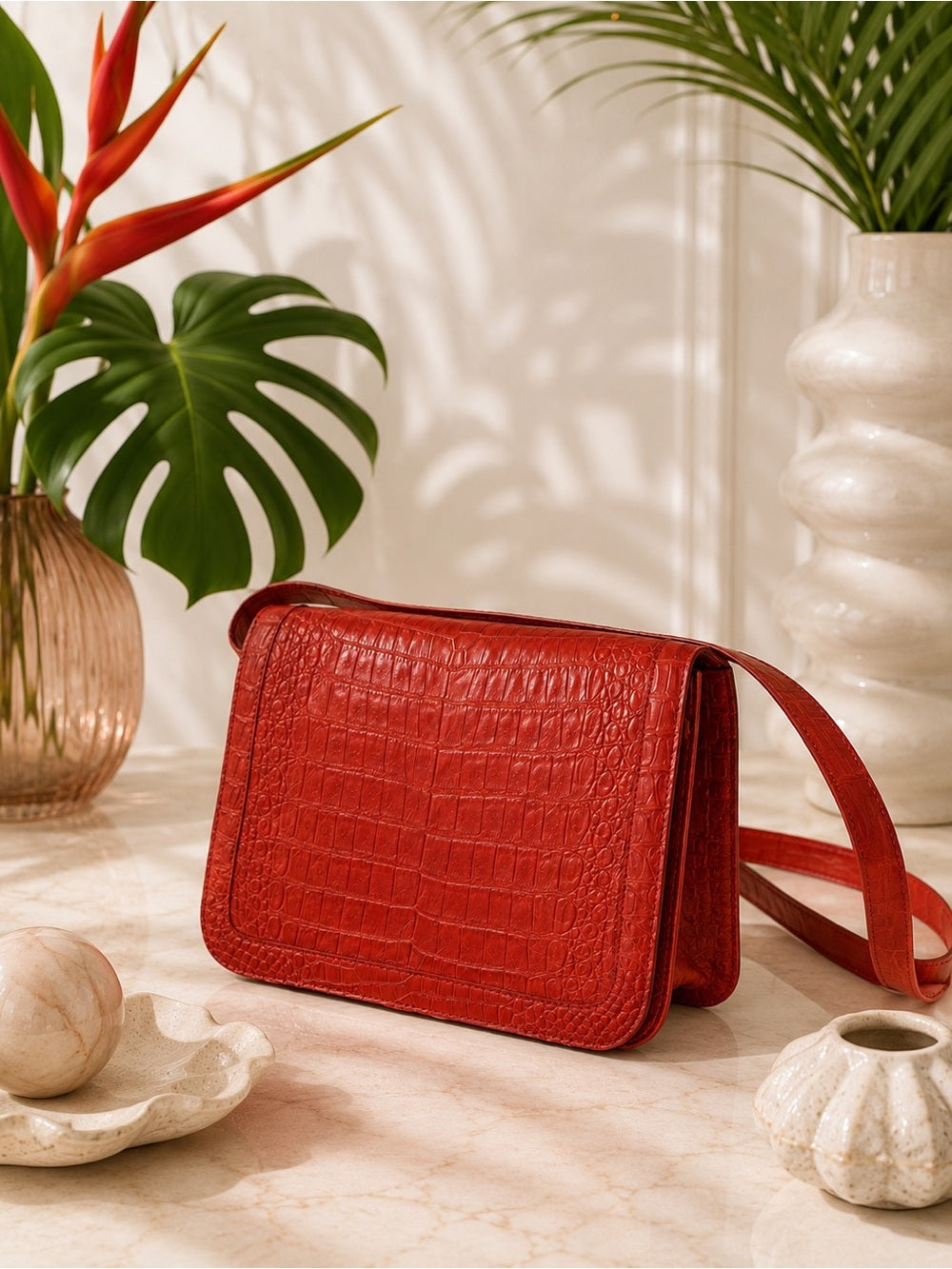 Nancy Gonzalez Genuine Caiman Crocodile Shoulder Bag Orange Exotic Leather — designer exotic leather handbag silhouette