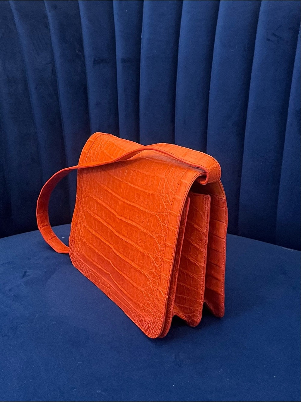 Nancy Gonzalez Genuine Caiman Crocodile Shoulder Bag Orange Exotic Leather — signature designer hardware and metalwork