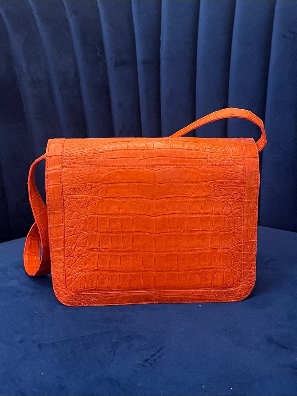 Nancy Gonzalez Genuine Caiman Crocodile Shoulder Bag Orange Exotic Leather — exotic skin pattern and color variation