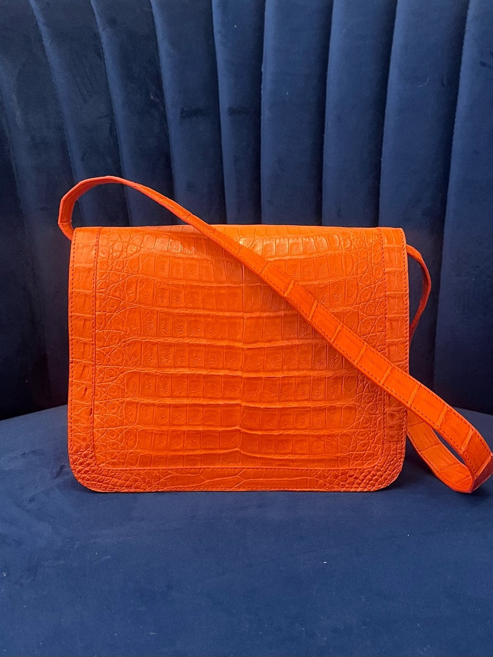 Nancy Gonzalez Genuine Caiman Crocodile Shoulder Bag Orange Exotic Leather — handbag interior lining and storage