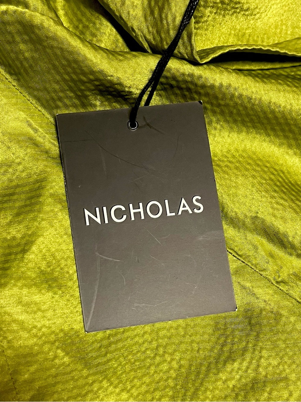 Nicholas Finley Olive / Moss / Pea Green Draped Asymmetrical Slip Midi Dress — fashion back design and construction