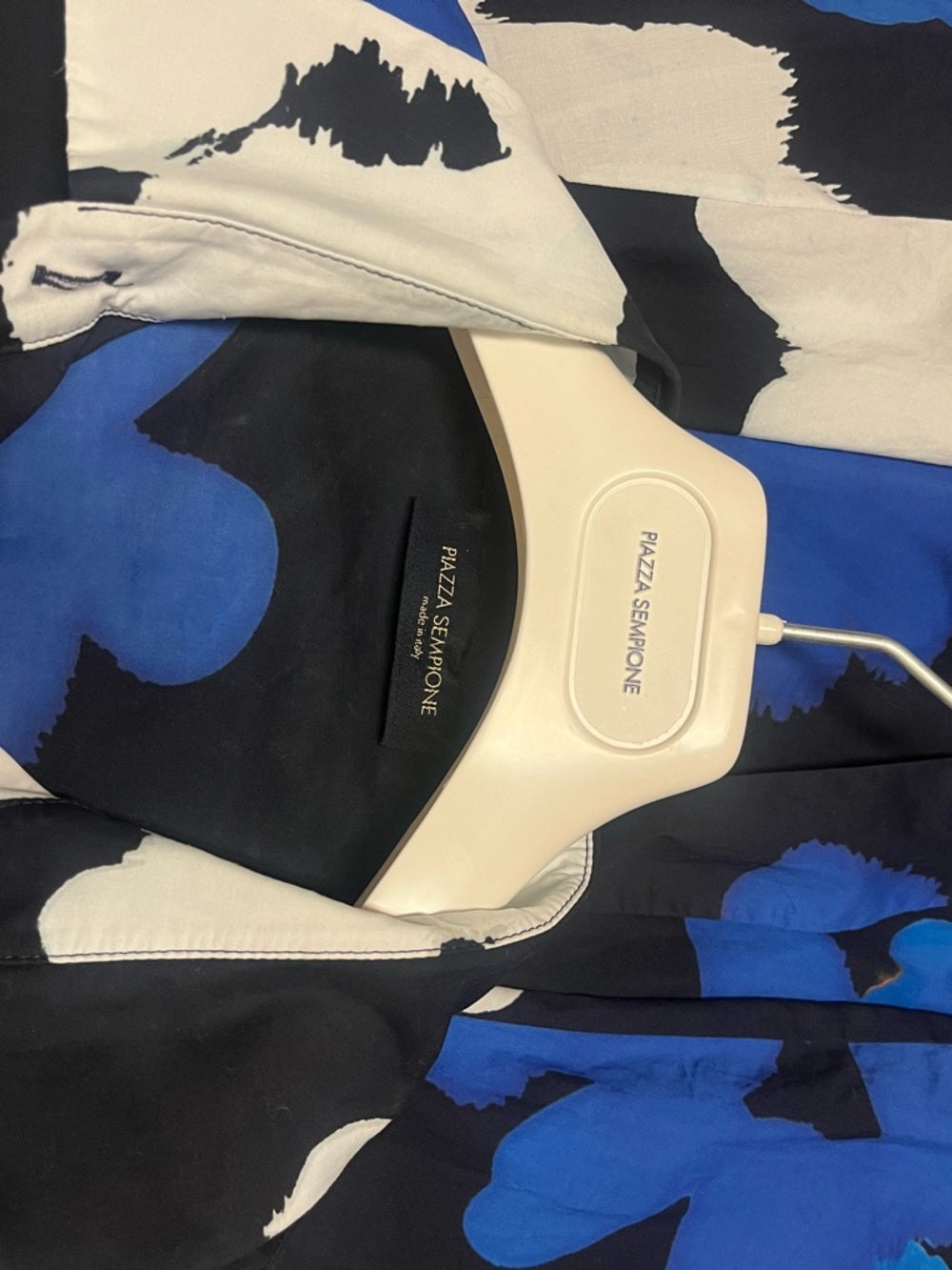 Piazza Sempione Floral Midi Shirtdress Black Blue & White — hemline and garment finish