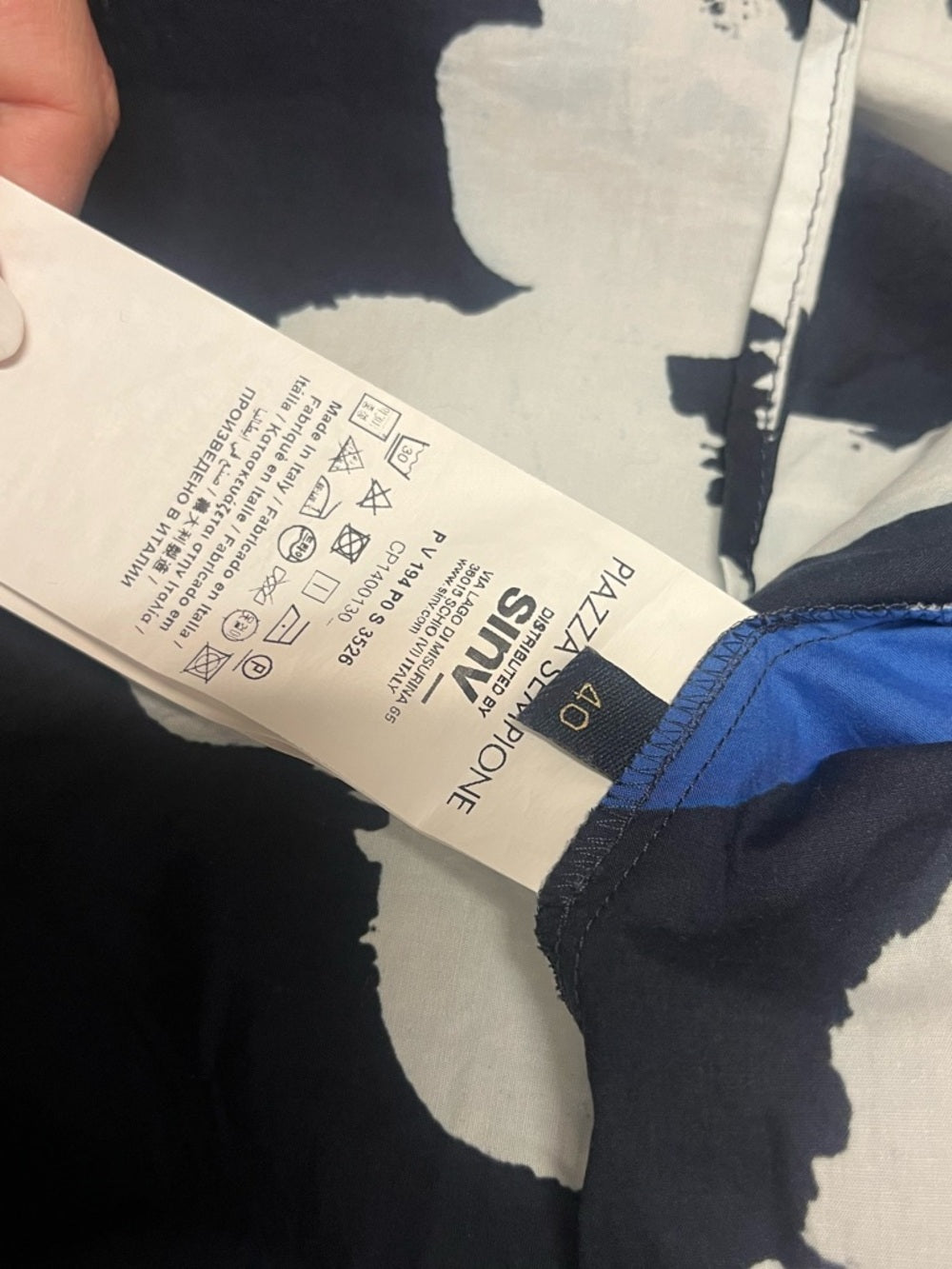 Piazza Sempione Floral Midi Shirtdress Black Blue & White — embellishment embroidery or print closeup