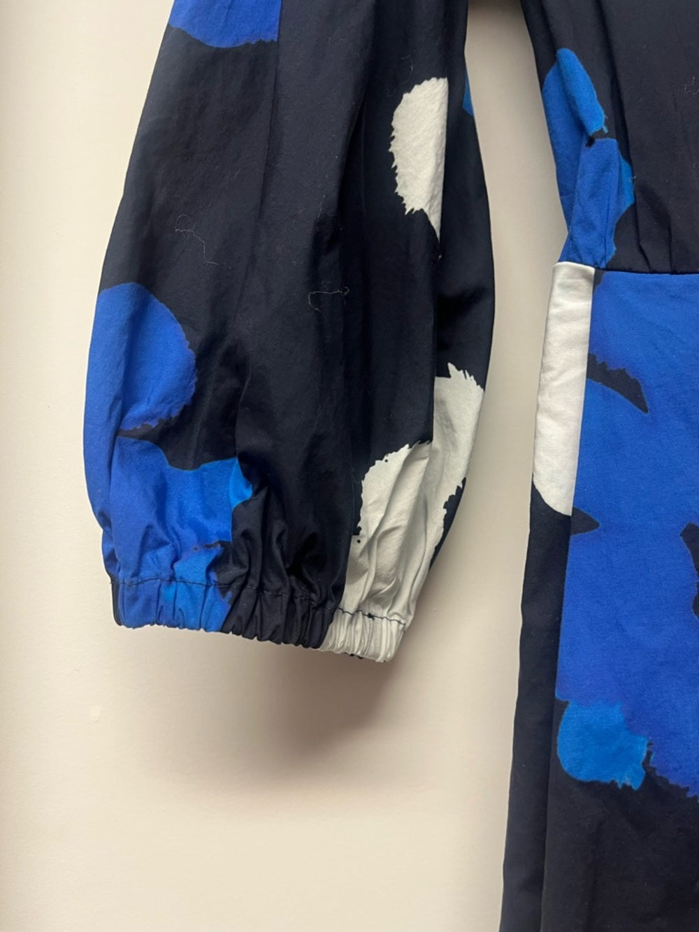 Piazza Sempione Floral Midi Shirtdress Black Blue & White — fabric texture and material closeup