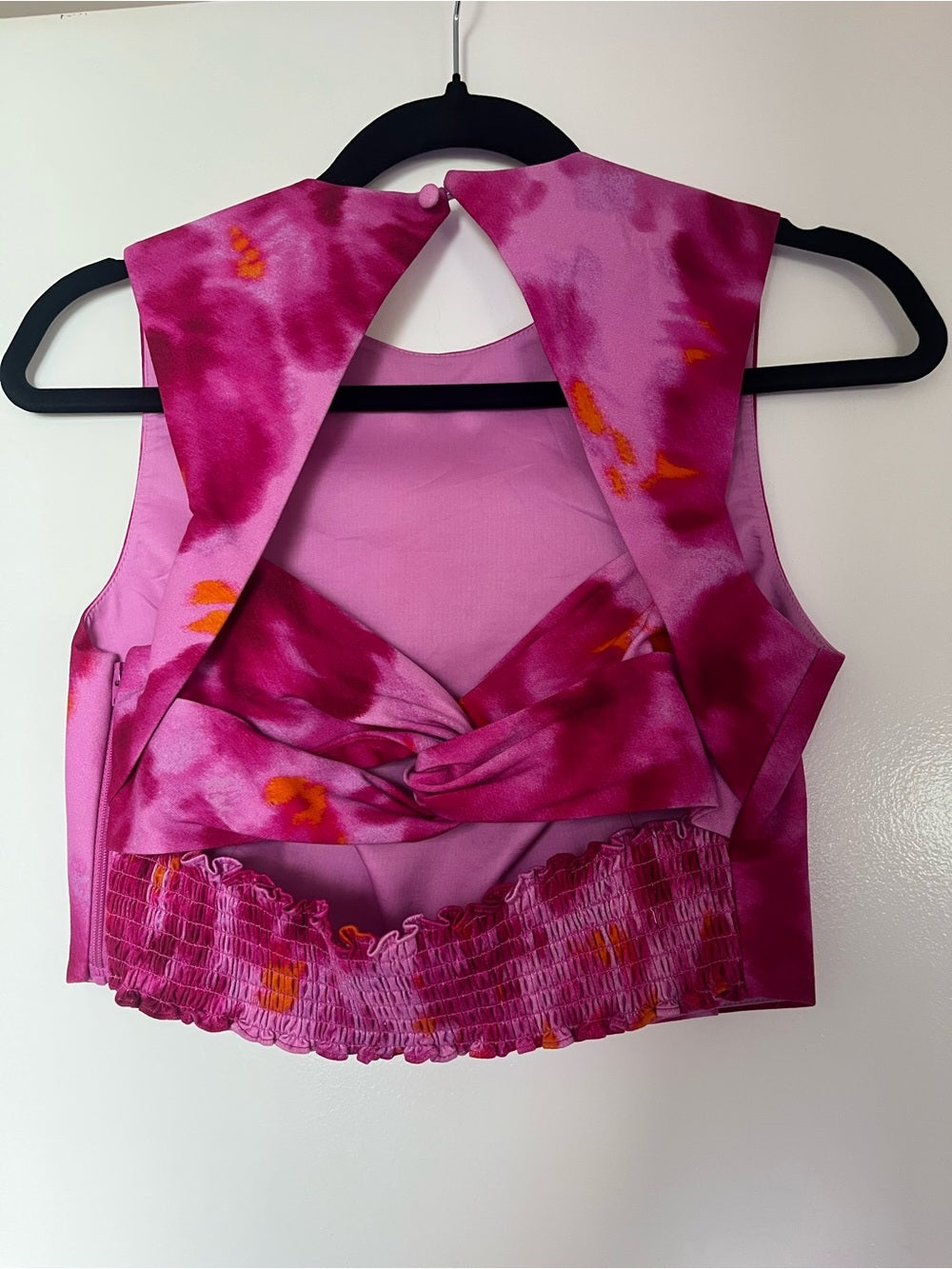 Sachin + Babi Pink and Magenta Tie-Dye Sleeveless Crop Top — signature hardware and design detail