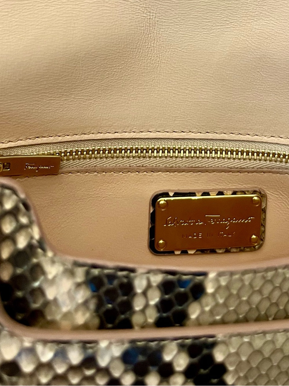 Salvatore Ferragamo “Anna” Genuine Python Saddle Bag Special Edition - Blush — exotic skin pattern and color variation