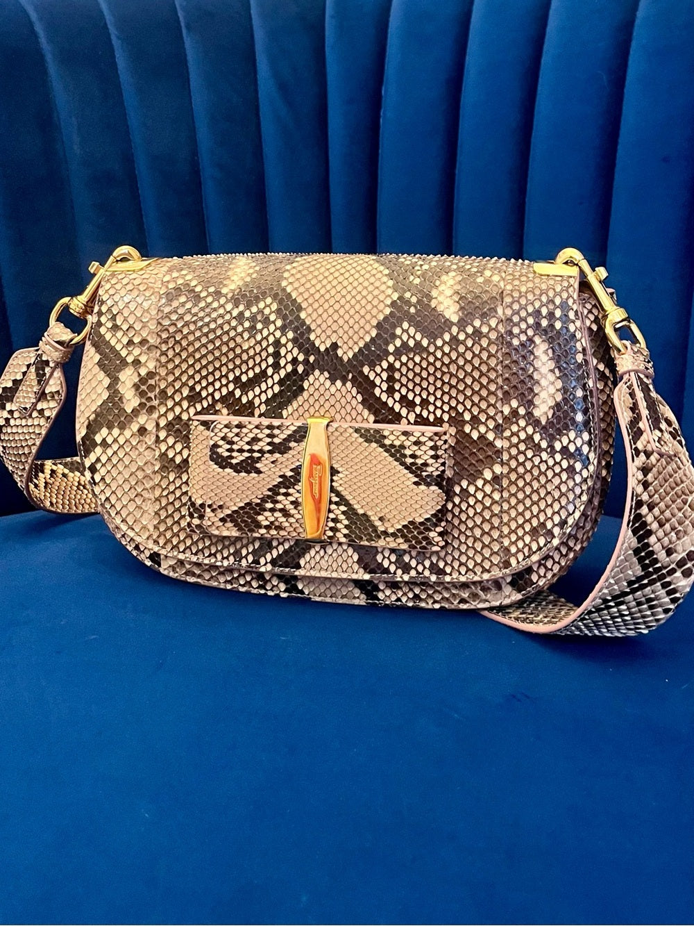 Salvatore Ferragamo “Anna” Genuine Python Saddle Bag Special Edition - Blush — luxury handbag proportions and shape