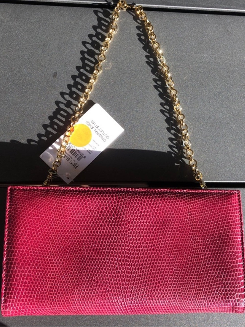 Salvatore Ferragamo Magenta Lizard Clutch, Gancini Hardware Exotic Evening Bag — designer logo branding and craftsmanship