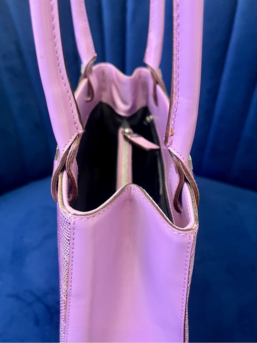 Salvatore Ferragamo Pink Tejus Lizard & Leather Vintage Structured Tote Bag — corner piping and leather edge detail