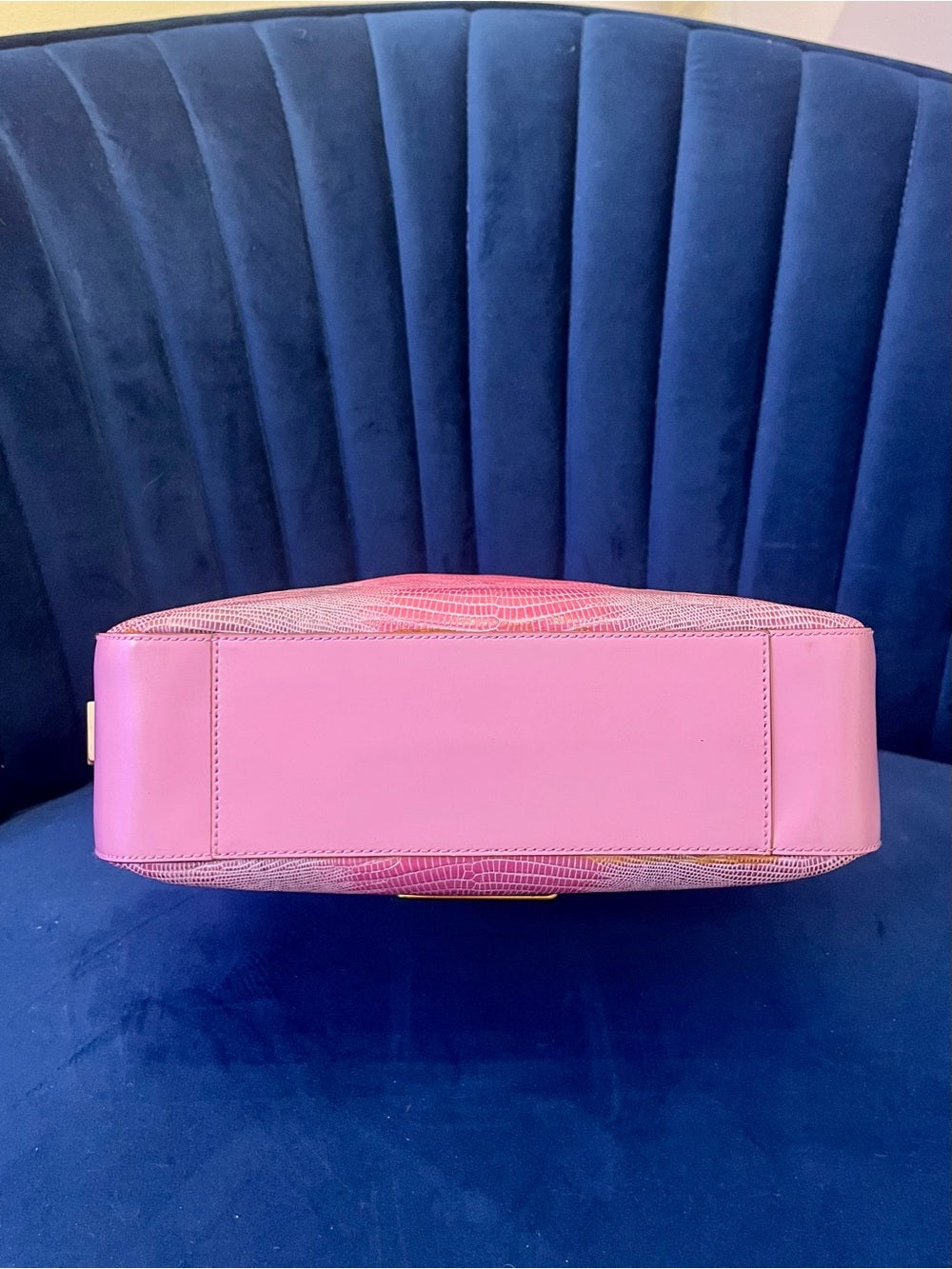 Salvatore Ferragamo Pink Tejus Lizard & Leather Vintage Structured Tote Bag — removable strap and gold tone hardware