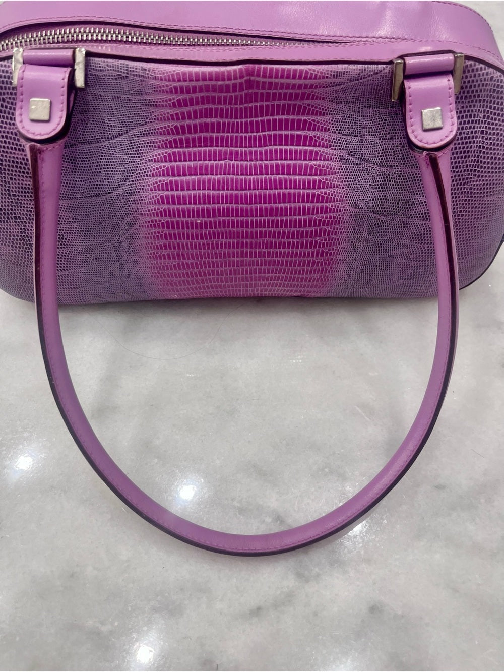 Salvatore Ferragamo Tejus Lizard Purple Shoulder Bag - Vintage (80’s/90’s) — removable strap and gold tone hardware