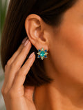 Swarovski Teal Crystal Flower Stud Earrings – Blue & Opal, Gold Tone Statement — statement jewelry crystal color combination